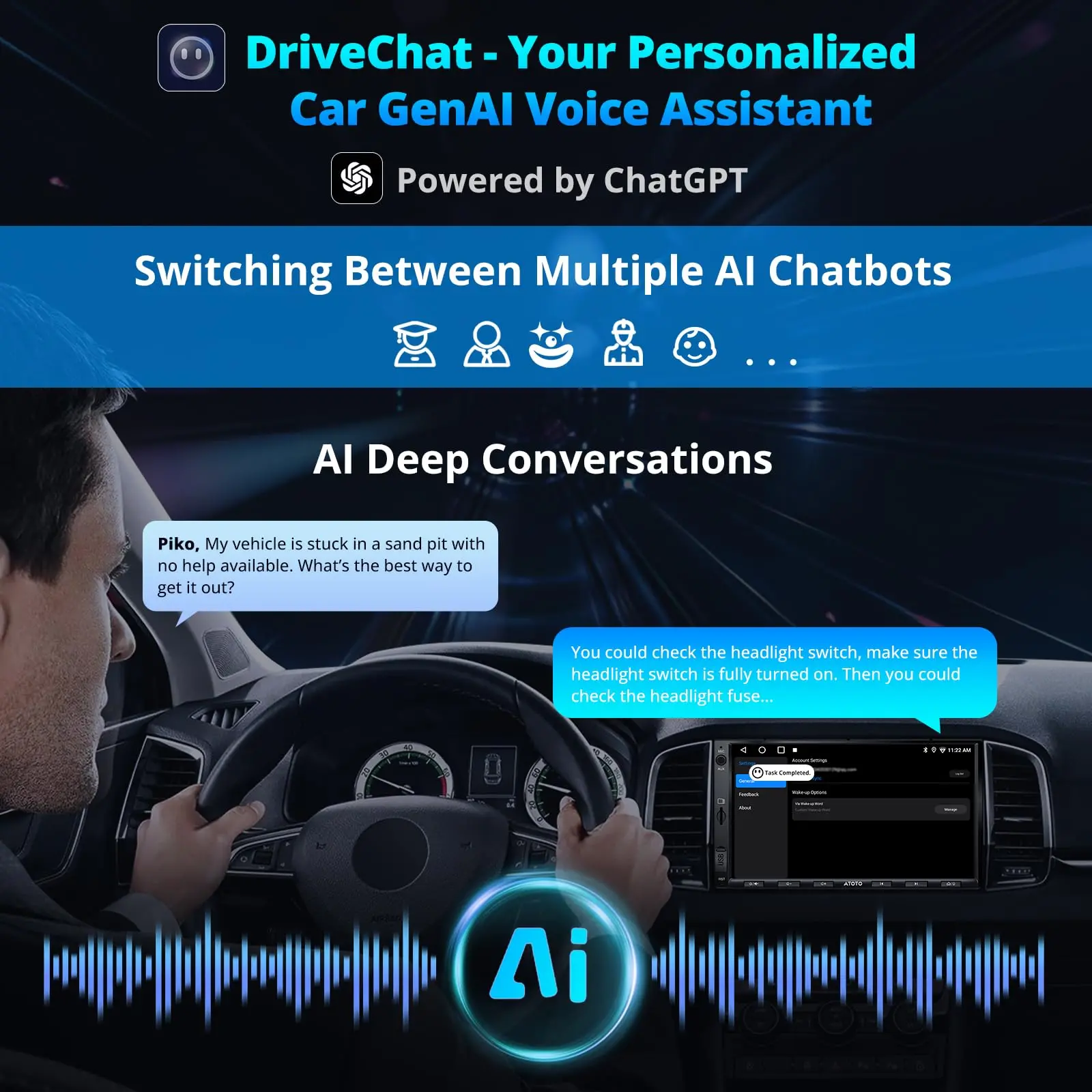 ATOTO A5LG2A7T 7" Android Double Din Car Stereo with Front DVR Cam, Touchscreen, Wireless 24-Band EQ, WiFi/BT/USB Tethering, FM/AM, 2+32G - Image 5