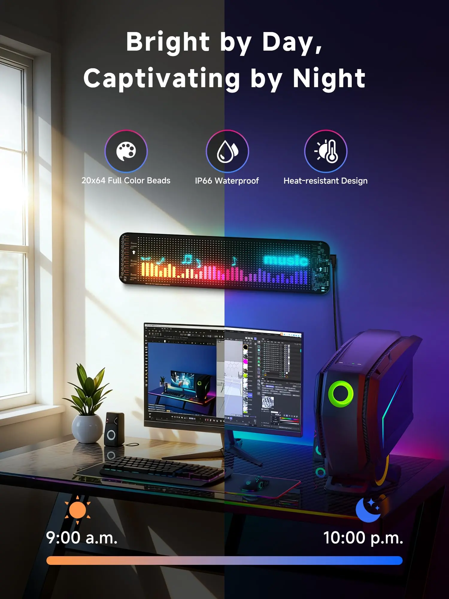 ATOTO CI-VIALD13 Scrolling Advertising LED Signs, AI Voice Control, Programmable led sign，Bluetooth APP Control，13.7" x 4" - Image 4