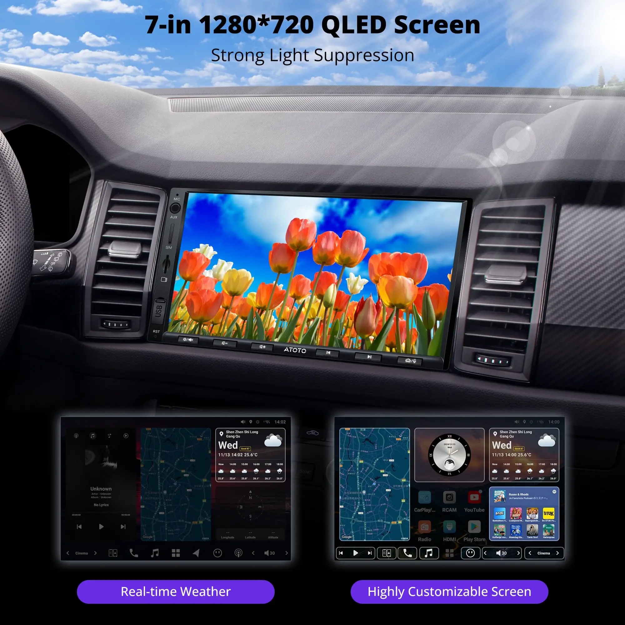 ATOTO X10G2A7E 7" Double Din Car Stereo, QLED Touchscreen CarPlay & Android Auto, Support HDMI& Dual Bluetooth, 4G LTE & WiFi, GPS Navigation - Image 4