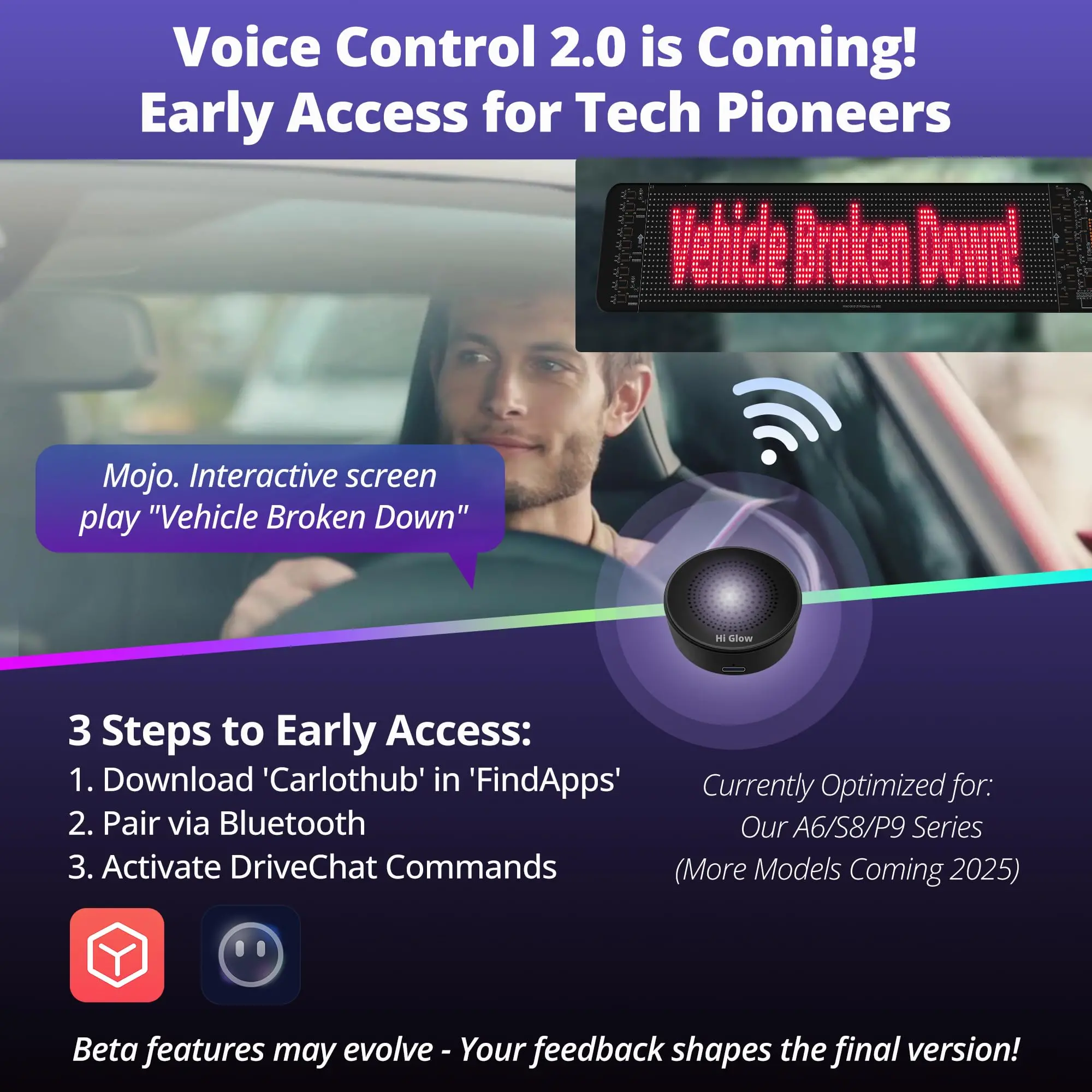 ATOTO CI-VIALD19 Programmable LED Car Sign - 19.4" Voice & App Controlled Scrolling Text Display with Custom RGB Animations for Vehicles, Stores & Hotels (USB 5V Powered, Flexible Mount) - Image 6