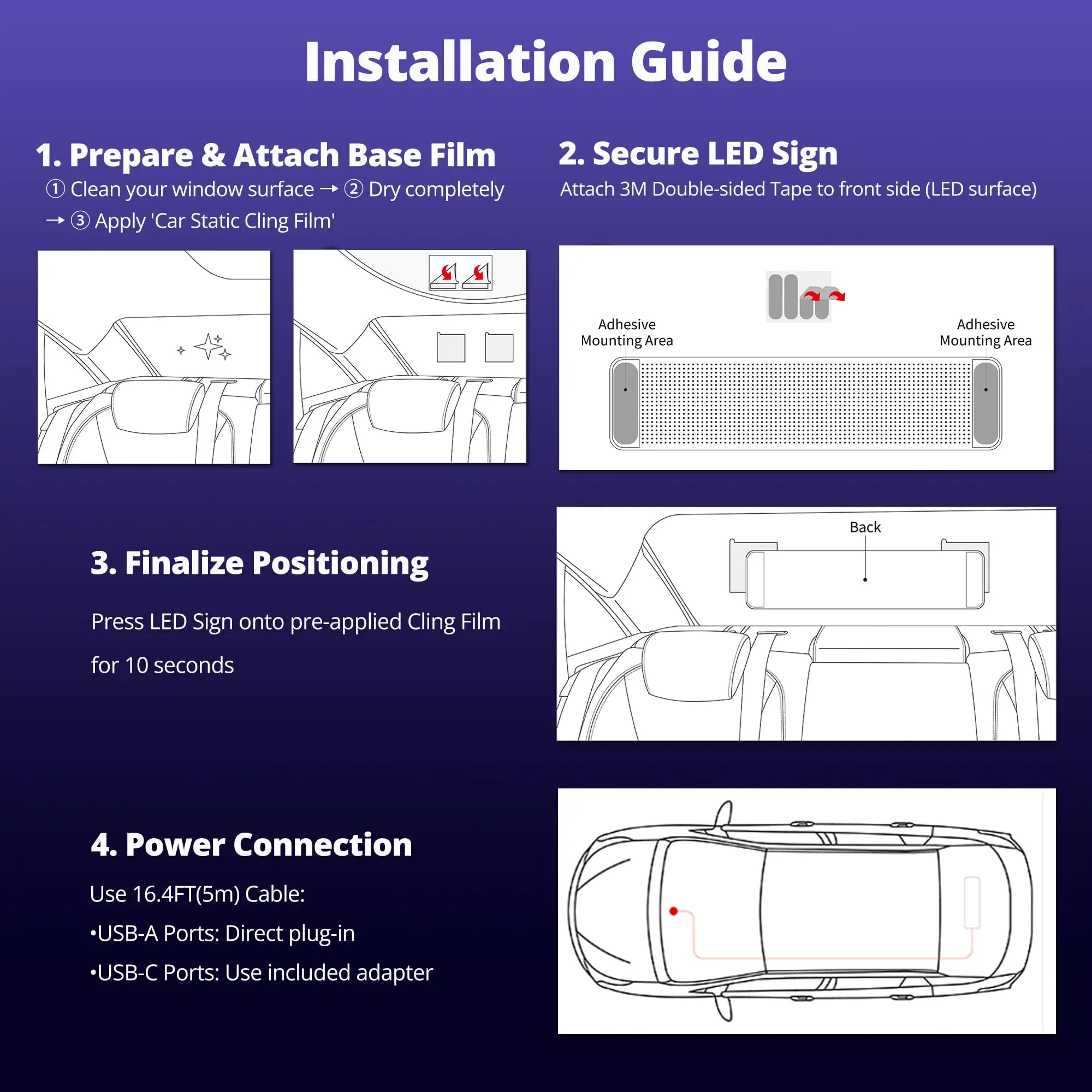 ATOTO CI-VIALD19 Programmable LED Car Sign - 19.4" Voice & App Controlled Scrolling Text Display with Custom RGB Animations for Vehicles, Stores & Hotels (USB 5V Powered, Flexible Mount) - Image 7