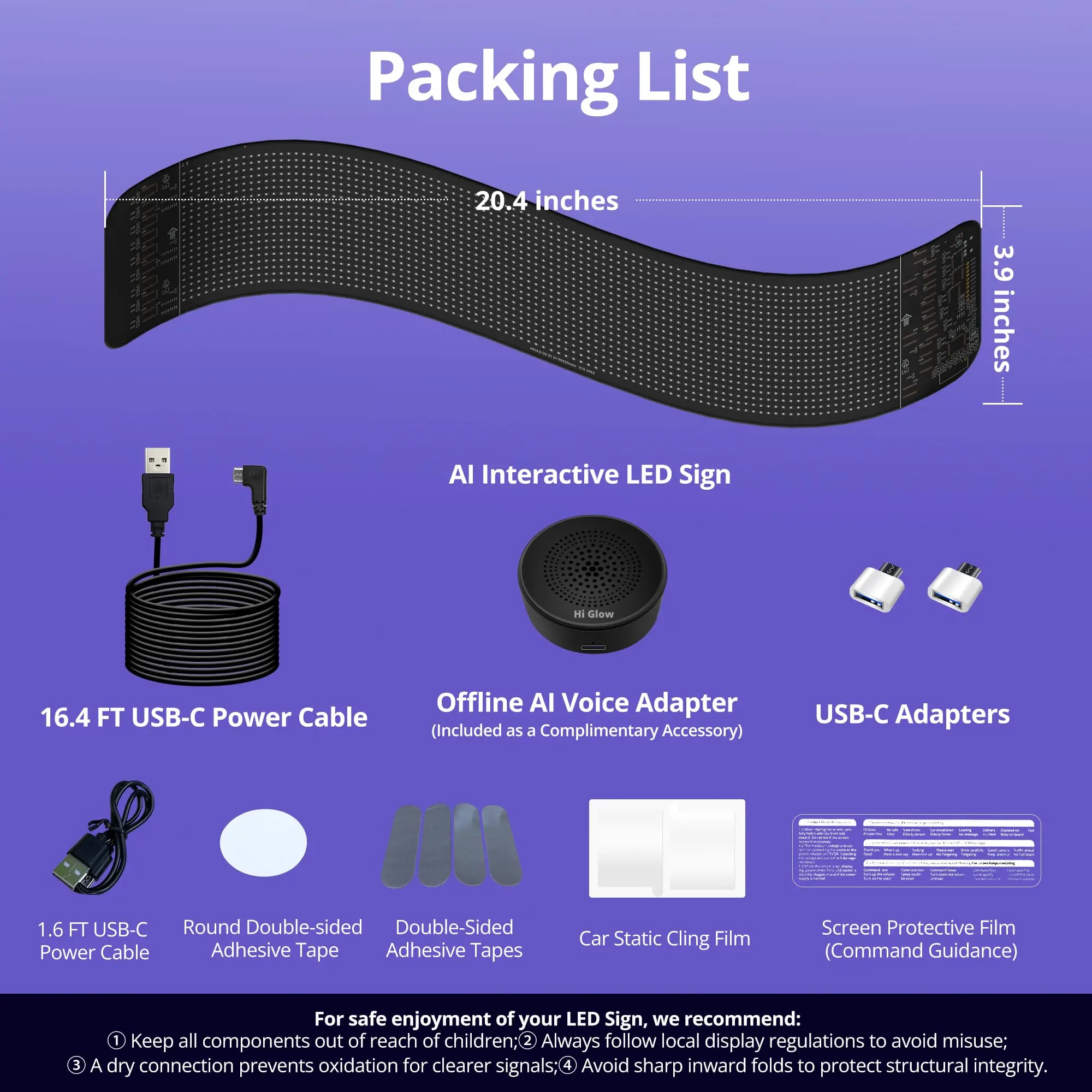 ATOTO CI-VIALD19 Programmable LED Car Sign - 19.4" Voice & App Controlled Scrolling Text Display with Custom RGB Animations for Vehicles, Stores & Hotels (USB 5V Powered, Flexible Mount) - Image 8