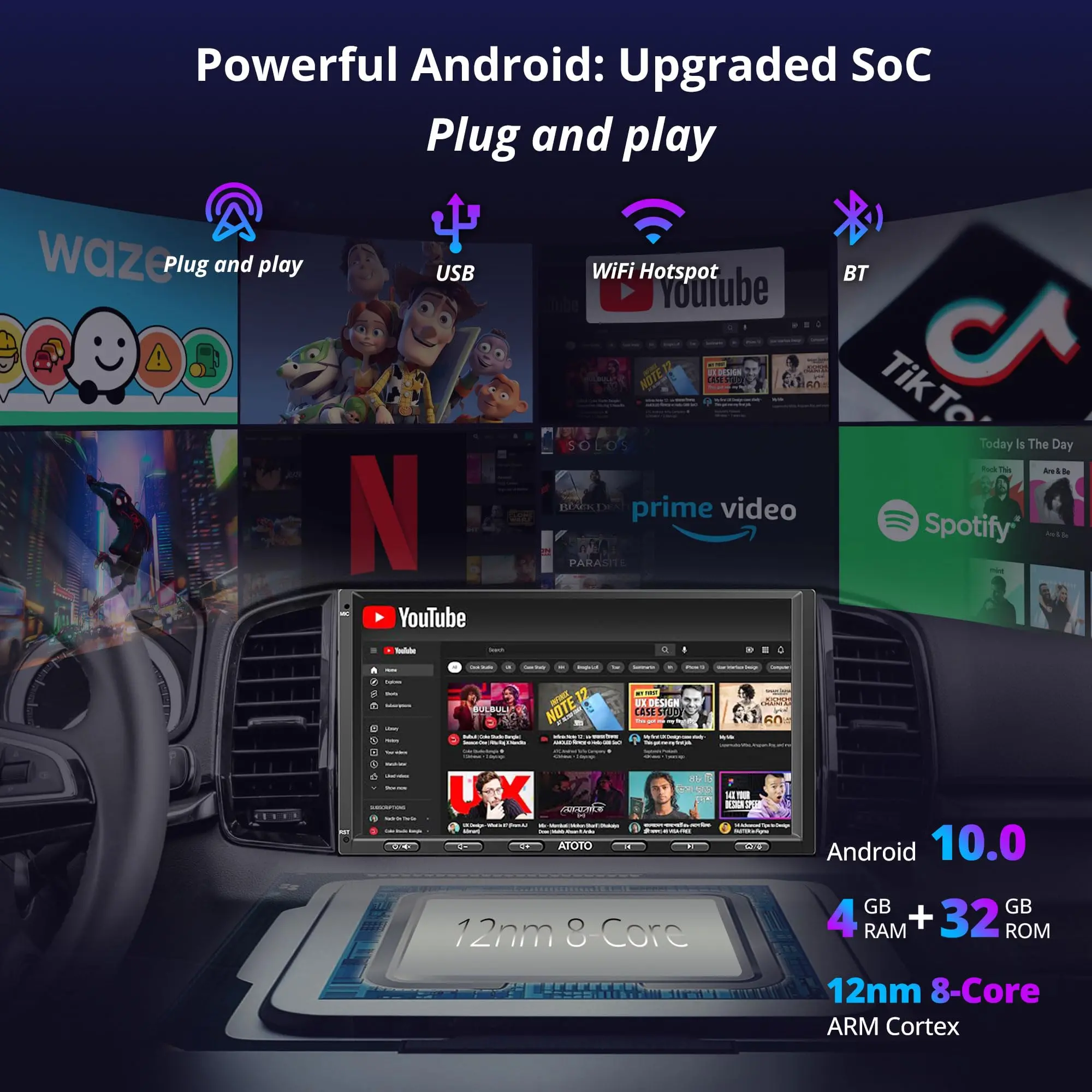 ATOTO S8G2A74MS 7" Double Din Car Stereo, QLED Touchscreen, Wireless CarPlay Android Auto, AI Chat ,SCVC, DSP/HDMI Out - Image 3