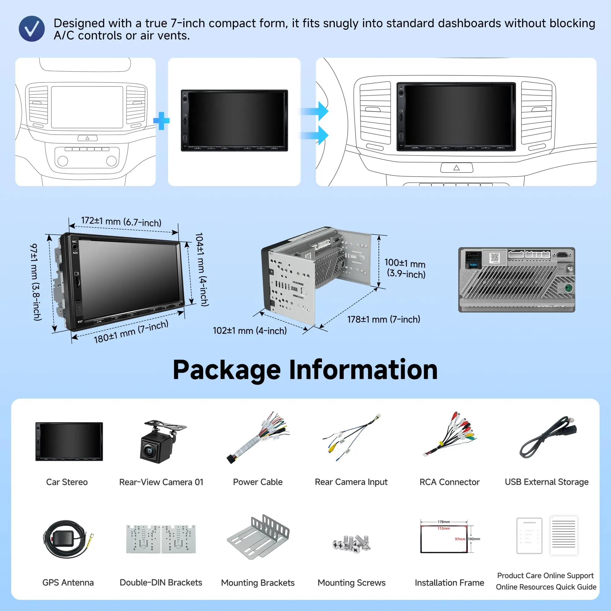 ATOTO A5LG2A7T 7" Android Double Din Car Stereo with Backup Camera, Wireless CarPlay & Android Auto, Wi-Fi/BT/USB Tethering, Built-in DSP, Bluetooth, PhoneLink, FM/AM/TF, 2G+32G - Image 8